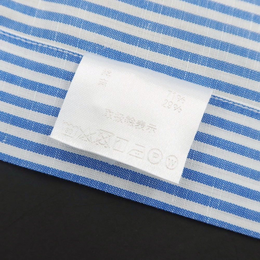 【中古】マリアサンタンジェロ Maria Santangelo コットンリネン ストライプ セミワイドカラー ドレスシャツ ブルーxホワイト【 38 】【 状態ランクB 】【 メンズ 】