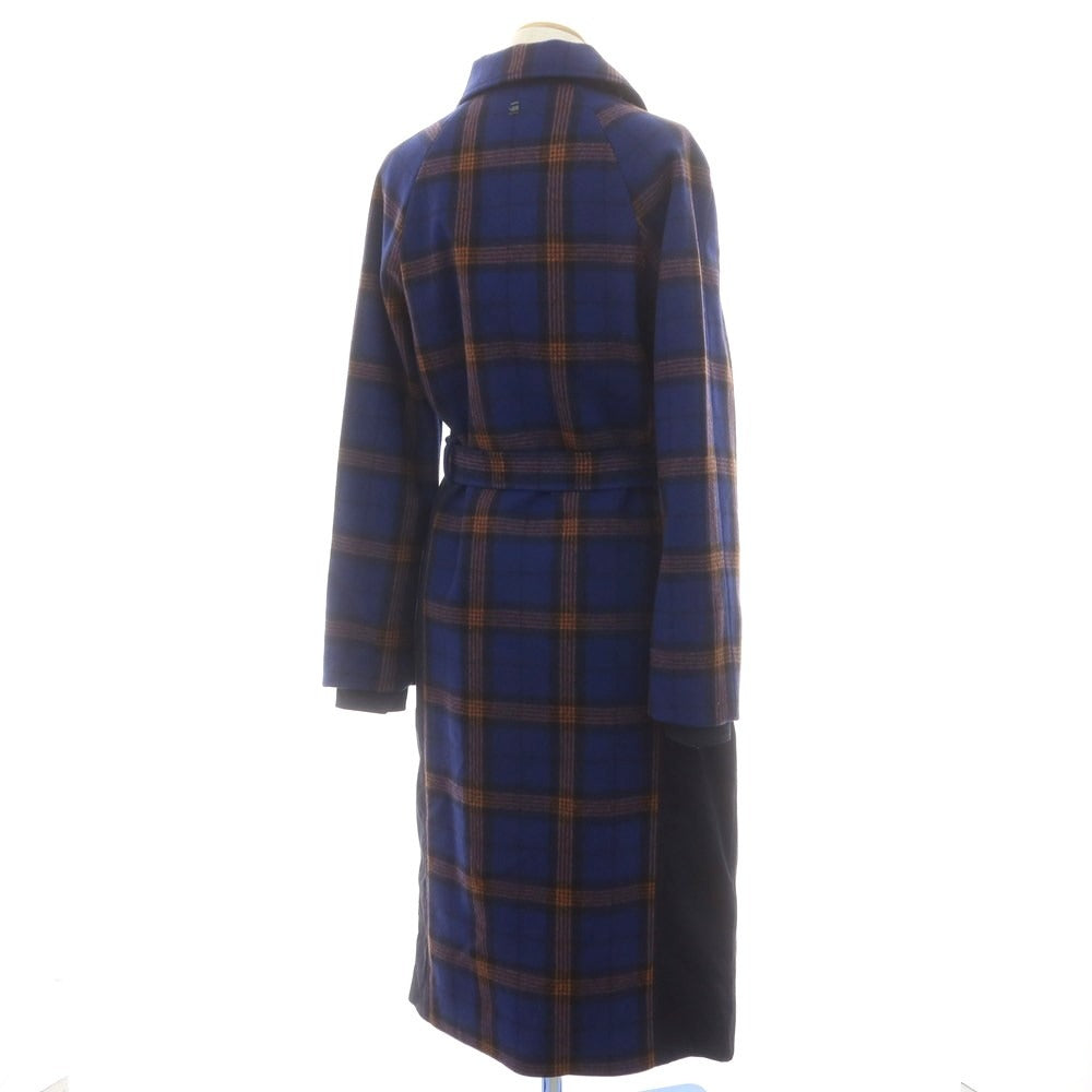 【中古】ジースターロウ G-STAR RAW ウールナイロン チェック ステンカラーコート ブルーxベージュ【 XS 】【 状態ランクC 】【 レディース 】