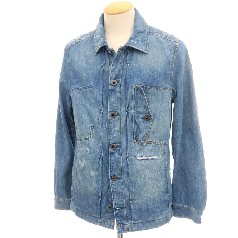 【中古】ジースターロウ G-STAR RAW ユーズド加工 コットン デニム カジュアルシャツ ブルー【 S 】【 状態ランクB 】【 メンズ 】
