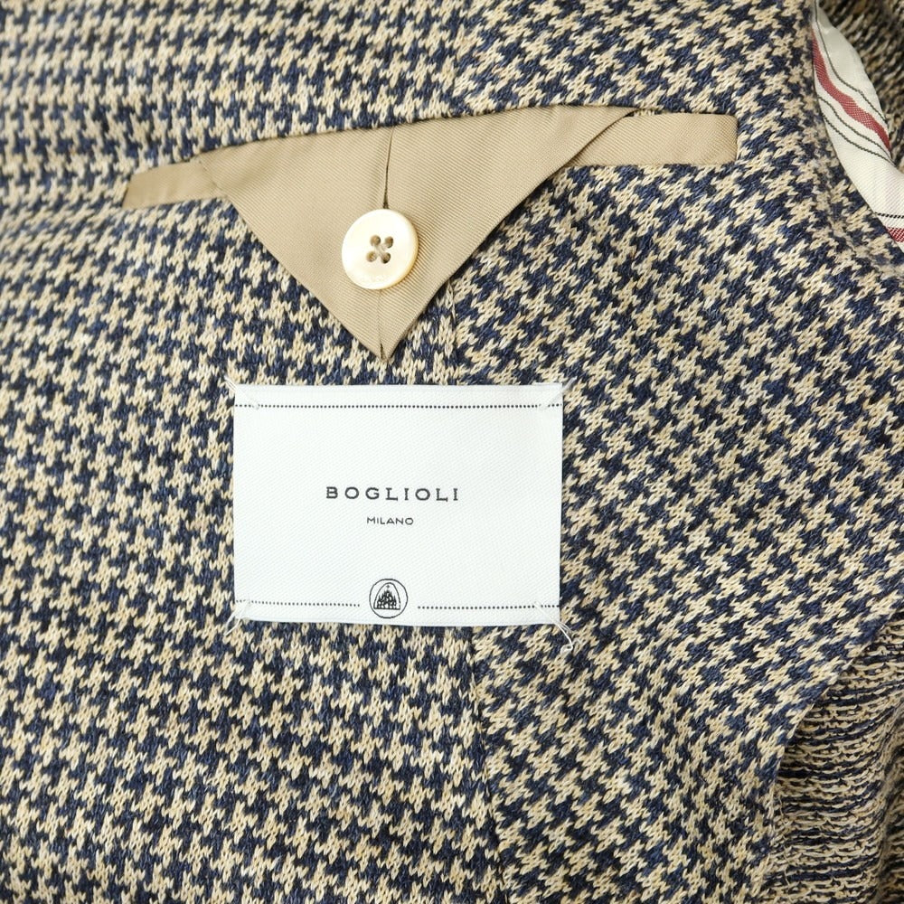 【中古】ボリオリ BOGLIOLI DOVER リネンジャージー チェック ジャケット ベージュxネイビー【 50 】【 状態ランクA 】【 メンズ 】