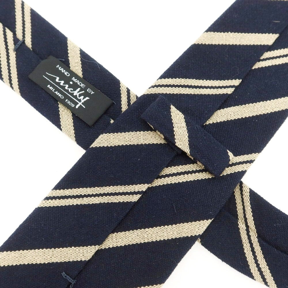 【新品】ニッキー nicky シルク ストライプ柄ネクタイ ダークネイビーxベージュ【 状態ランクN 】【 メンズ 】