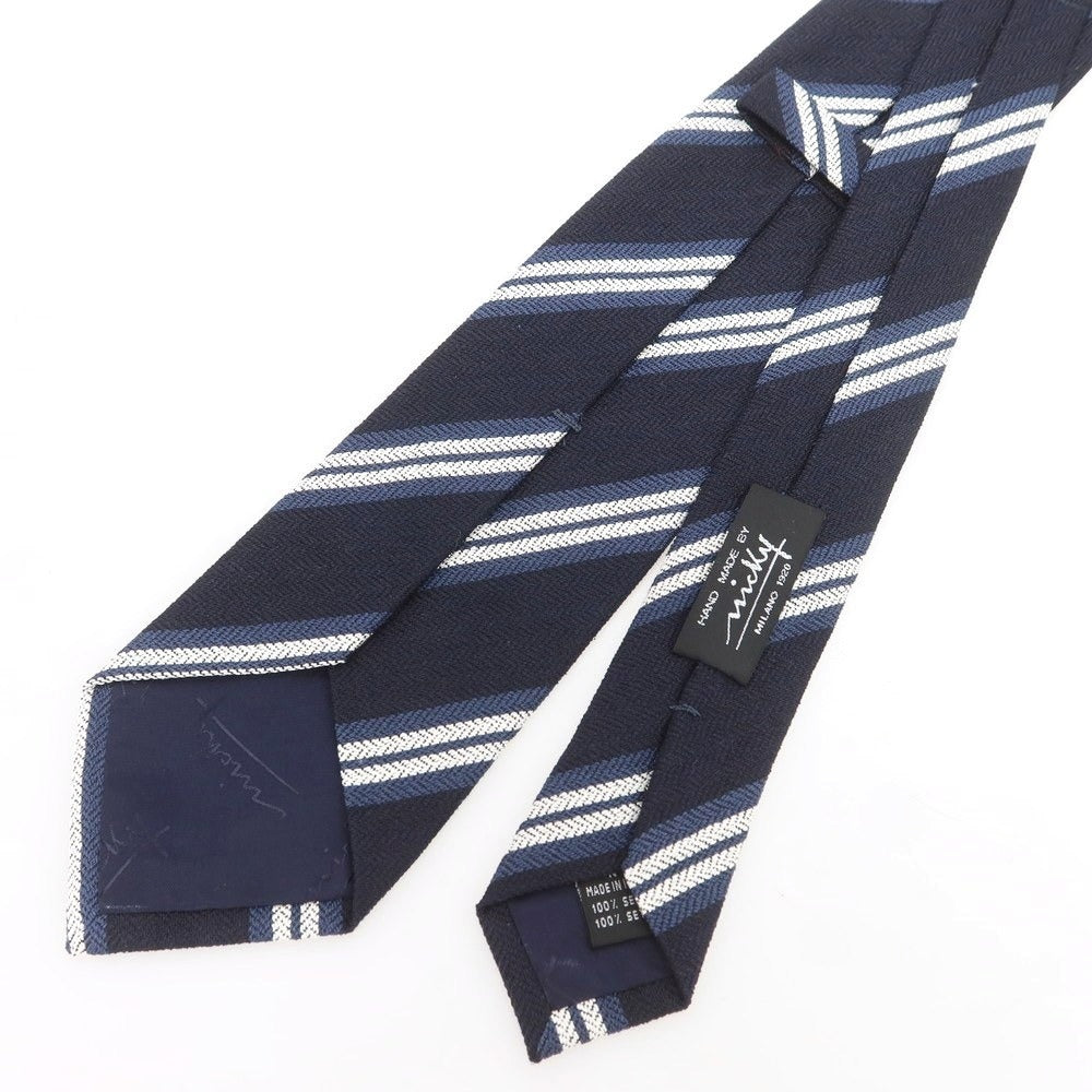 【新品】ニッキー nicky シルク ストライプ柄ネクタイ ダークネイビーxホワイト【 状態ランクN 】【 メンズ 】