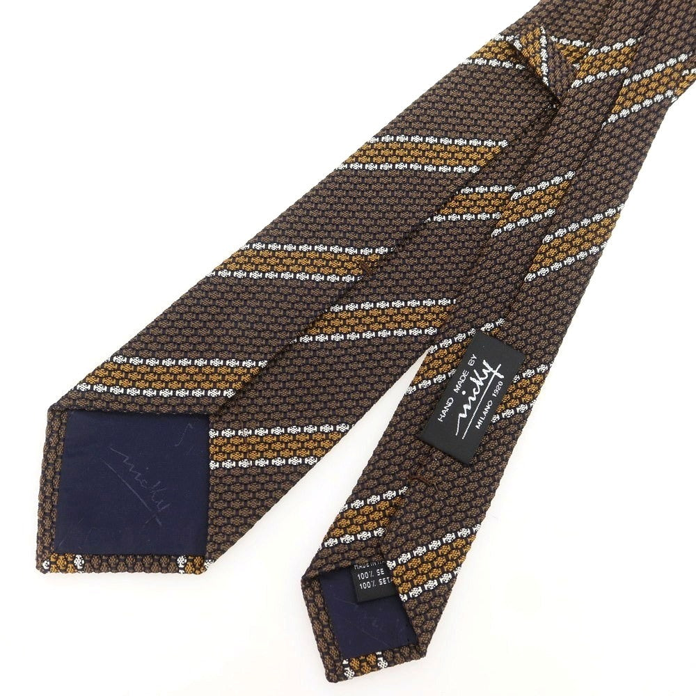 【新品】ニッキー nicky シルク ストライプ柄ネクタイ ブラウンxキャメル【 状態ランクN 】【 メンズ 】