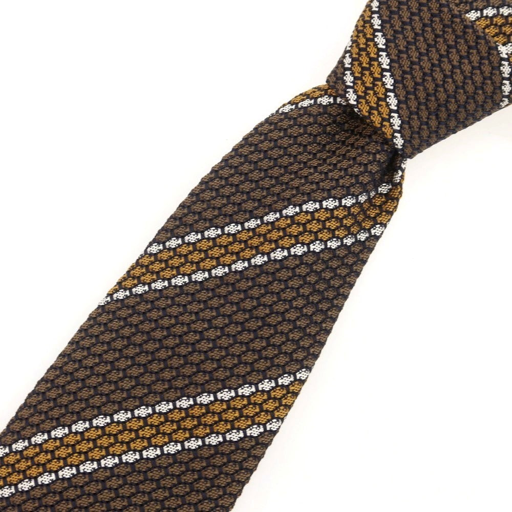 【新品】ニッキー nicky シルク ストライプ柄ネクタイ ブラウンxキャメル【 状態ランクN 】【 メンズ 】