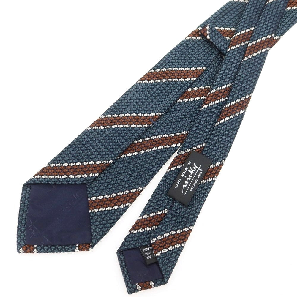 【新品】ニッキー nicky シルク ストライプ柄ネクタイ グリーン系xブラウン【 状態ランクN 】【 メンズ 】