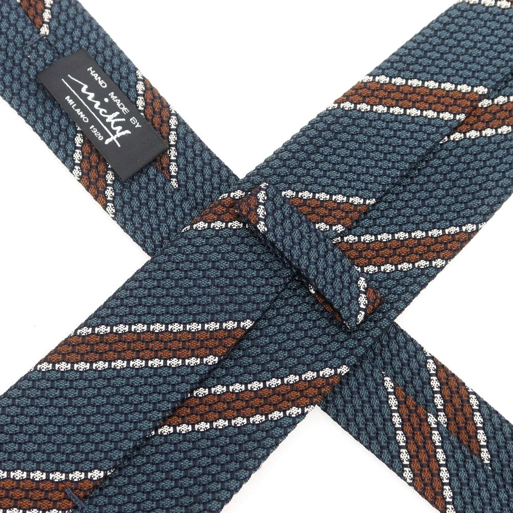 【新品】ニッキー nicky シルク ストライプ柄ネクタイ グリーン系xブラウン【 状態ランクN 】【 メンズ 】