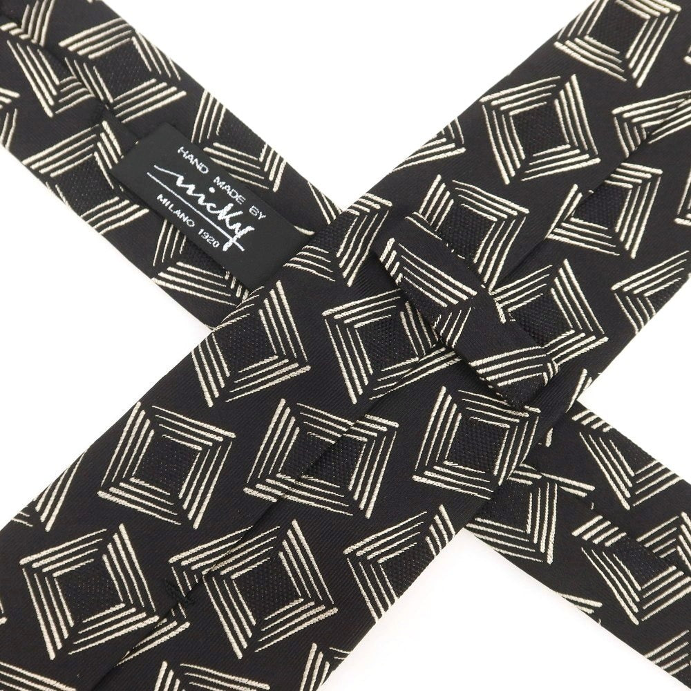 【新品】ニッキー nicky シルク 小紋柄ネクタイ ブラックxライトベージュ【 状態ランクN 】【 メンズ 】