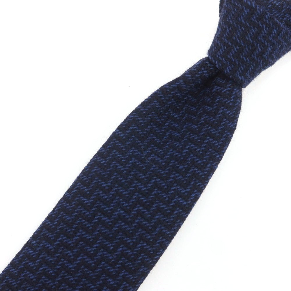 【新品】ニッキー nicky ウールシルク ヘリンボーン柄ネクタイ ダークネイビーxブルー【 状態ランクN 】【 メンズ 】