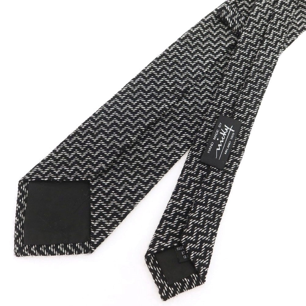 【新品】ニッキー nicky ウールシルク ヘリンボーン柄ネクタイ ブラックxホワイト【 状態ランクN 】【 メンズ 】