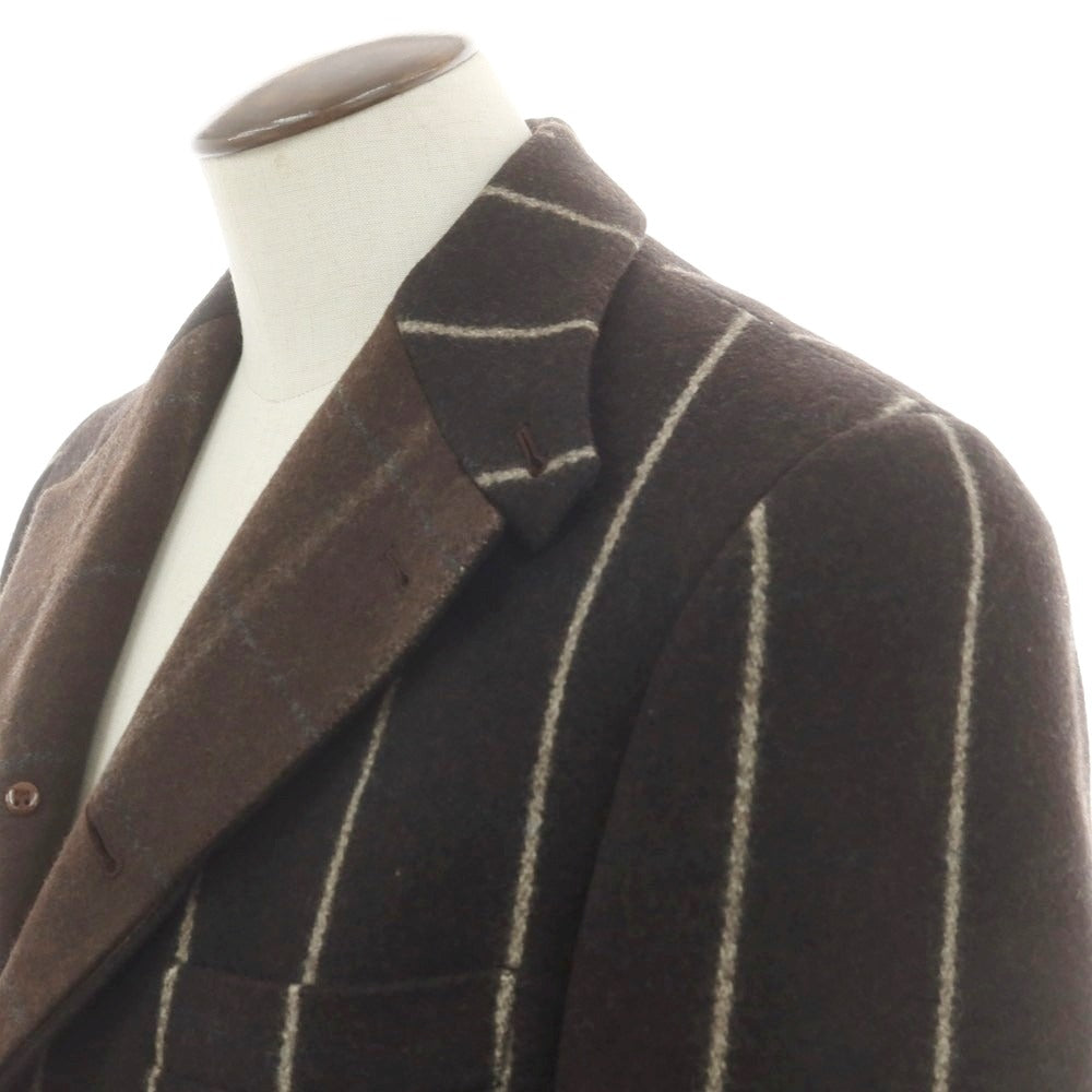 【中古】エルメス HERMES ウールナイロン ストライプ チェスターフィールドコート ブラウン【 50 】【 状態ランクB 】【 メンズ 】