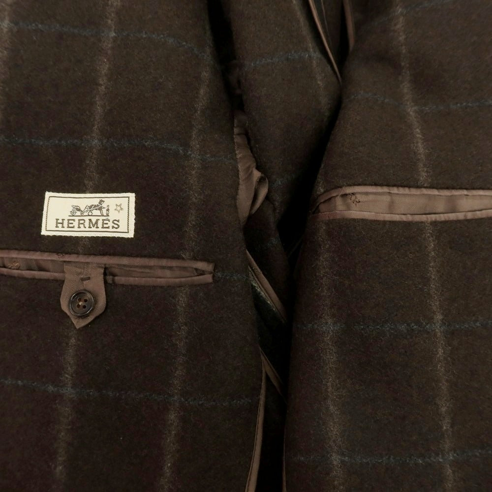 【中古】エルメス HERMES ウールナイロン ストライプ チェスターフィールドコート ブラウン【 50 】【 状態ランクB 】【 メンズ 】