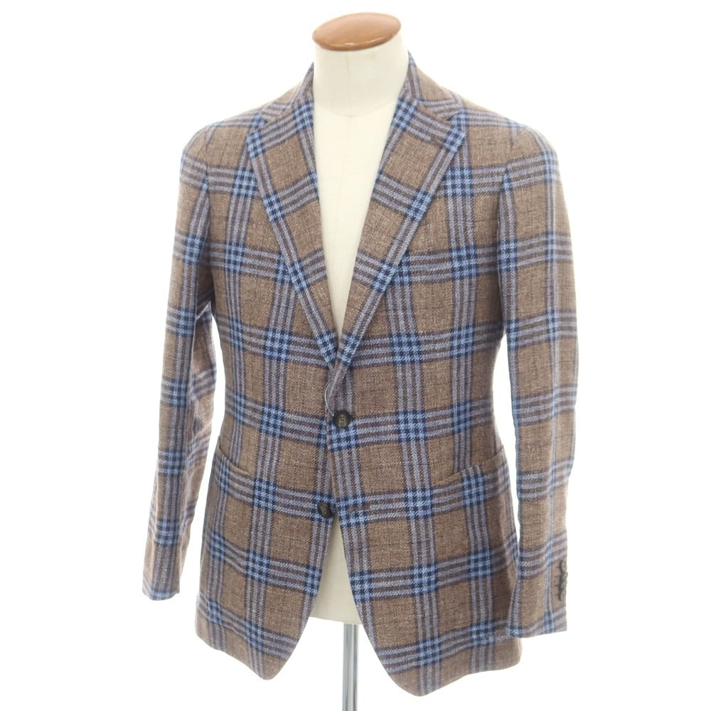【中古】タリアトーレ TAGLIATORE リネンシルクコットン チェック テーラードジャケット グレーブラウンxブルー【 48 】【 状態ランクB 】【 メンズ 】