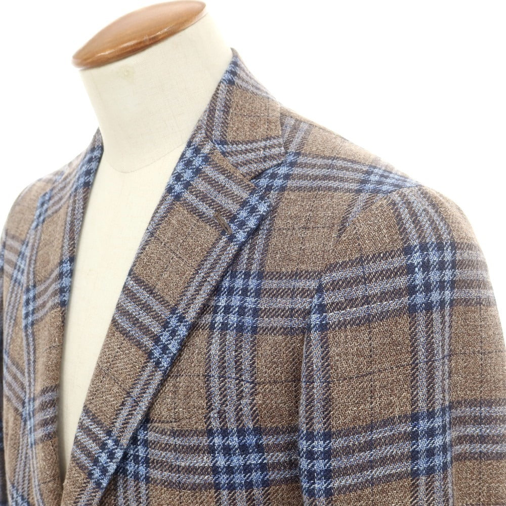 【中古】タリアトーレ TAGLIATORE リネンシルクコットン チェック テーラードジャケット グレーブラウンxブルー【 48 】【 状態ランクB 】【 メンズ 】