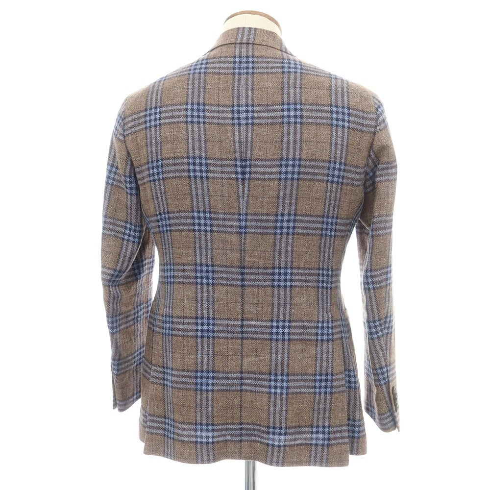 【中古】タリアトーレ TAGLIATORE リネンシルクコットン チェック テーラードジャケット グレーブラウンxブルー【 48 】【 状態ランクB 】【 メンズ 】