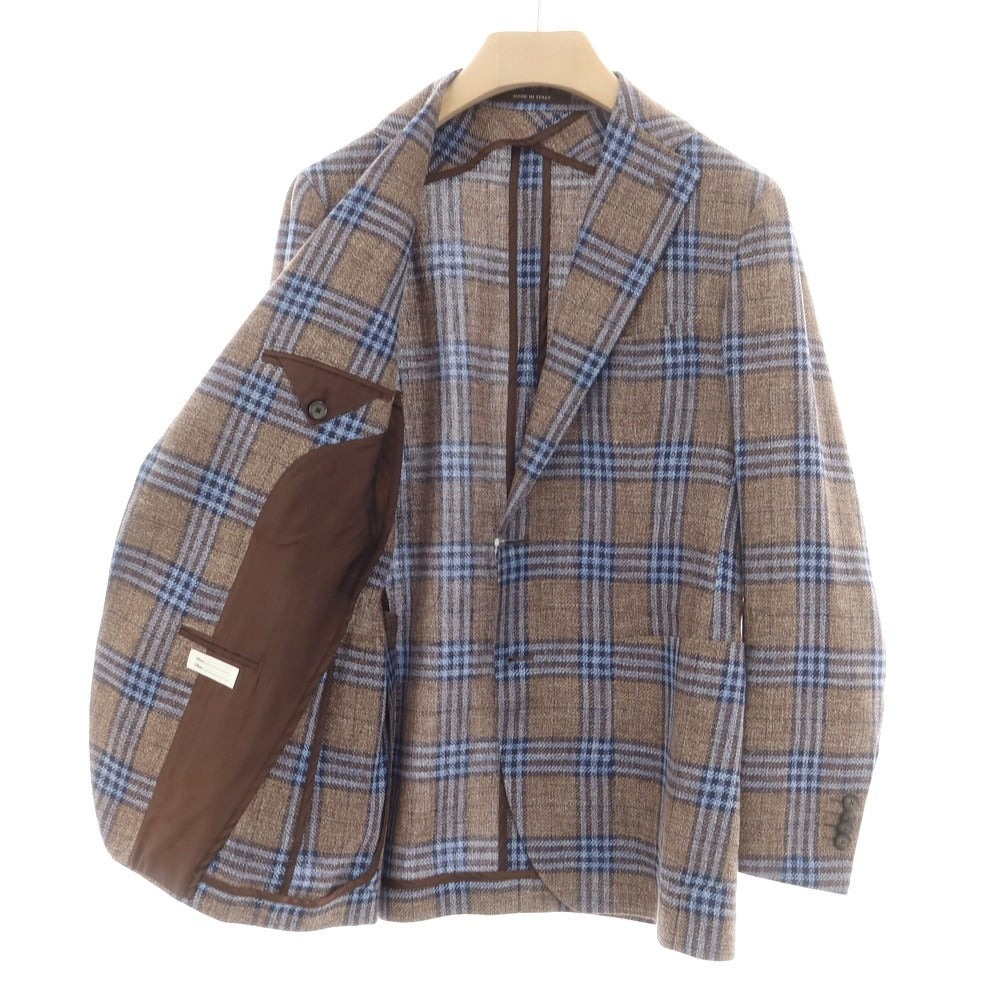 【中古】タリアトーレ TAGLIATORE リネンシルクコットン チェック テーラードジャケット グレーブラウンxブルー【 48 】【 状態ランクB 】【 メンズ 】