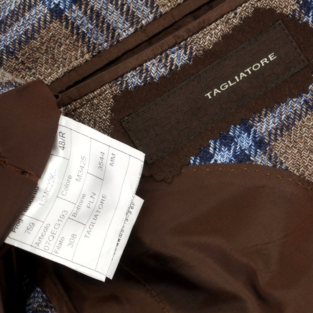 【中古】タリアトーレ TAGLIATORE リネンシルクコットン チェック テーラードジャケット グレーブラウンxブルー【 48 】【 状態ランクB 】【 メンズ 】