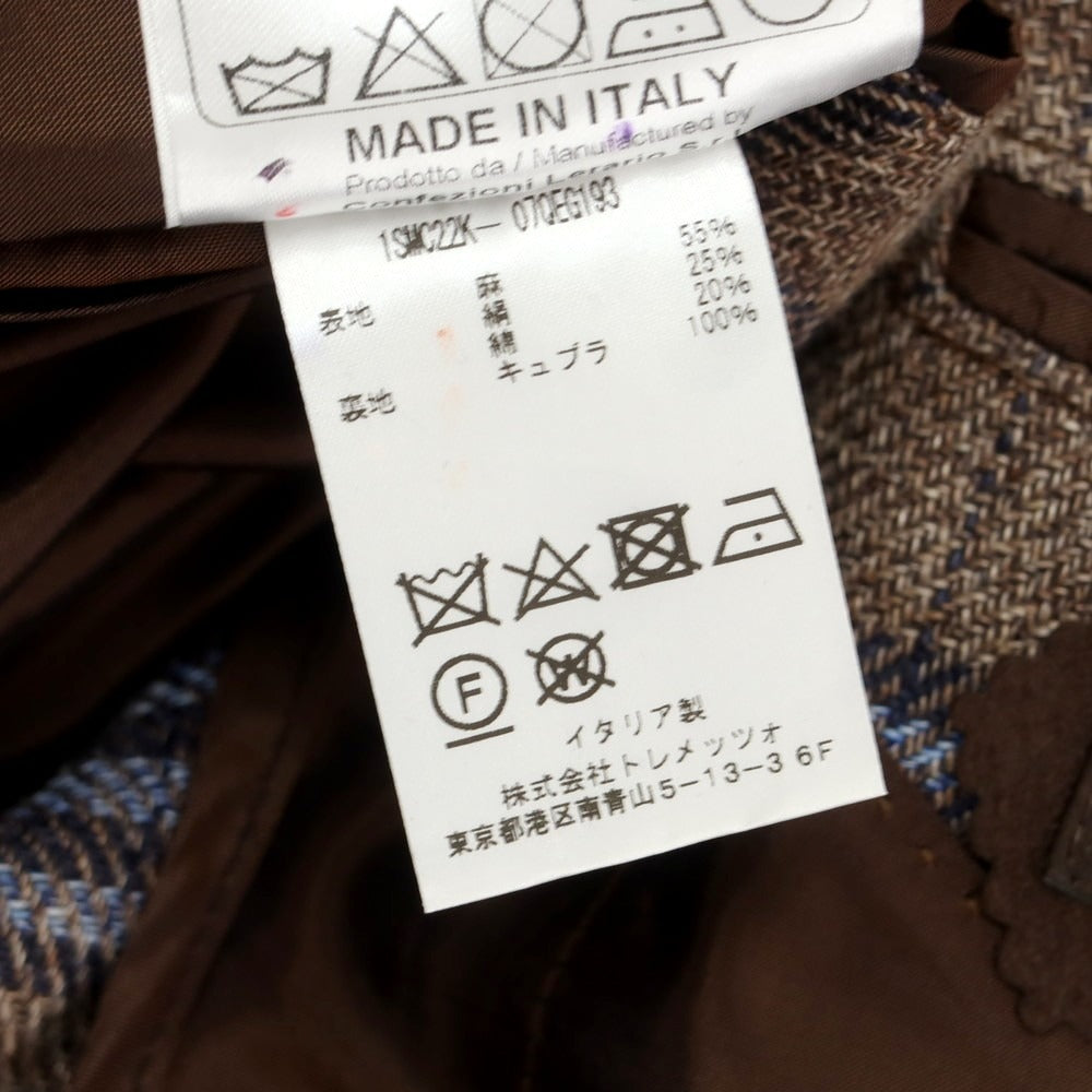 【中古】タリアトーレ TAGLIATORE リネンシルクコットン チェック テーラードジャケット グレーブラウンxブルー【 48 】【 状態ランクB 】【 メンズ 】