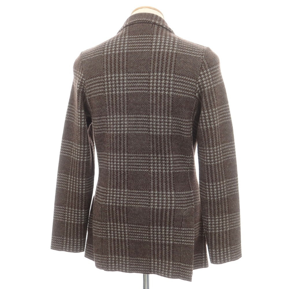 【中古】ラルディーニ LARDINI ウールアルパカ チェック ニットジャケット ブラウンxライトグレー【 XS 】【 状態ランクA 】【 メンズ 】