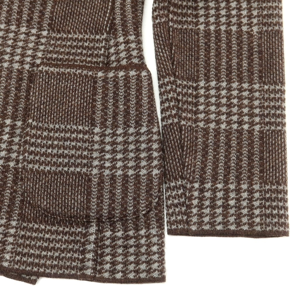 【中古】ラルディーニ LARDINI ウールアルパカ チェック ニットジャケット ブラウンxライトグレー【 XS 】【 状態ランクA 】【 メンズ 】