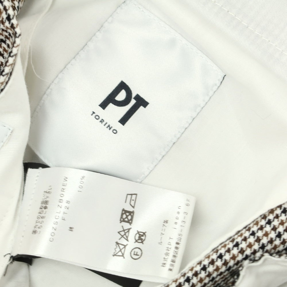 【中古】ピーティートリノ PT TORINO THE REPORTER コットン ガンクラブチェック カジュアルスラックスパンツ ホワイトxブラウン【 46 】【 状態ランクA 】【 メンズ 】