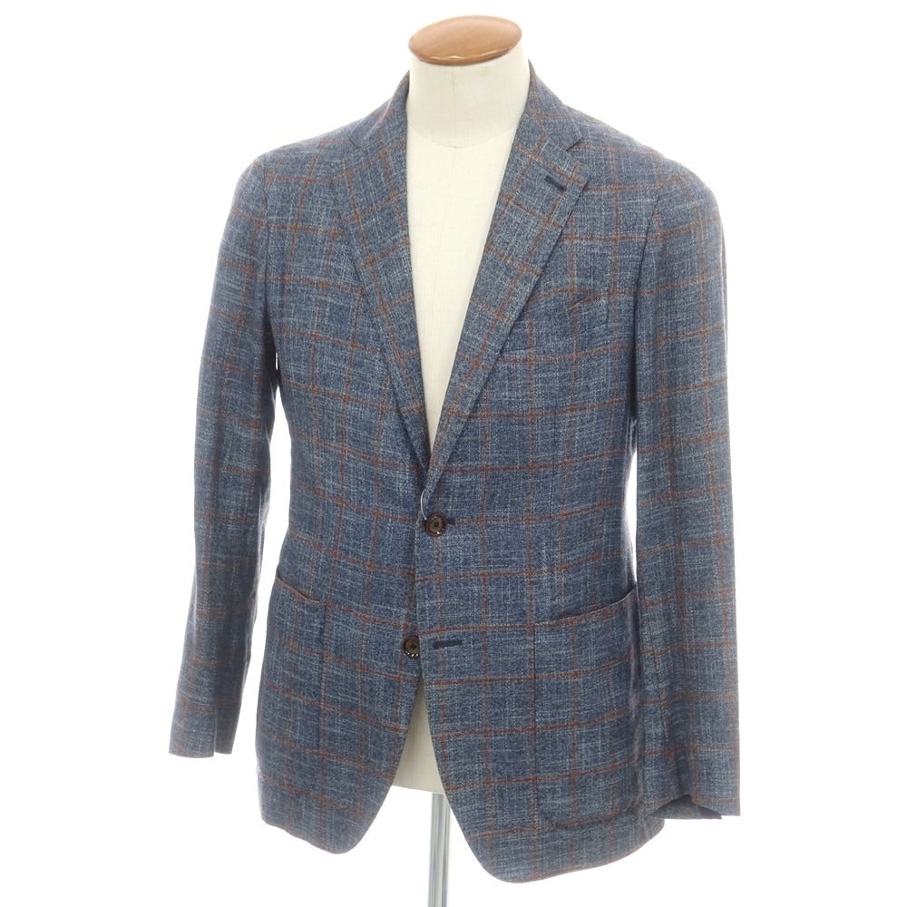 【中古】タリアトーレ TAGLIATORE レーヨン チェック テーラードジャケット ネイビー系xブラウン【 46 】【 状態ランクD 】【 メンズ 】