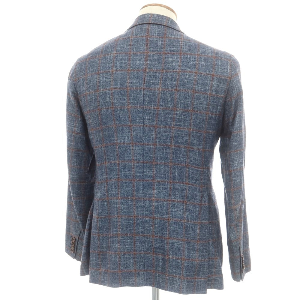 【中古】タリアトーレ TAGLIATORE レーヨン チェック テーラードジャケット ネイビー系xブラウン【 46 】【 状態ランクD 】【 メンズ 】