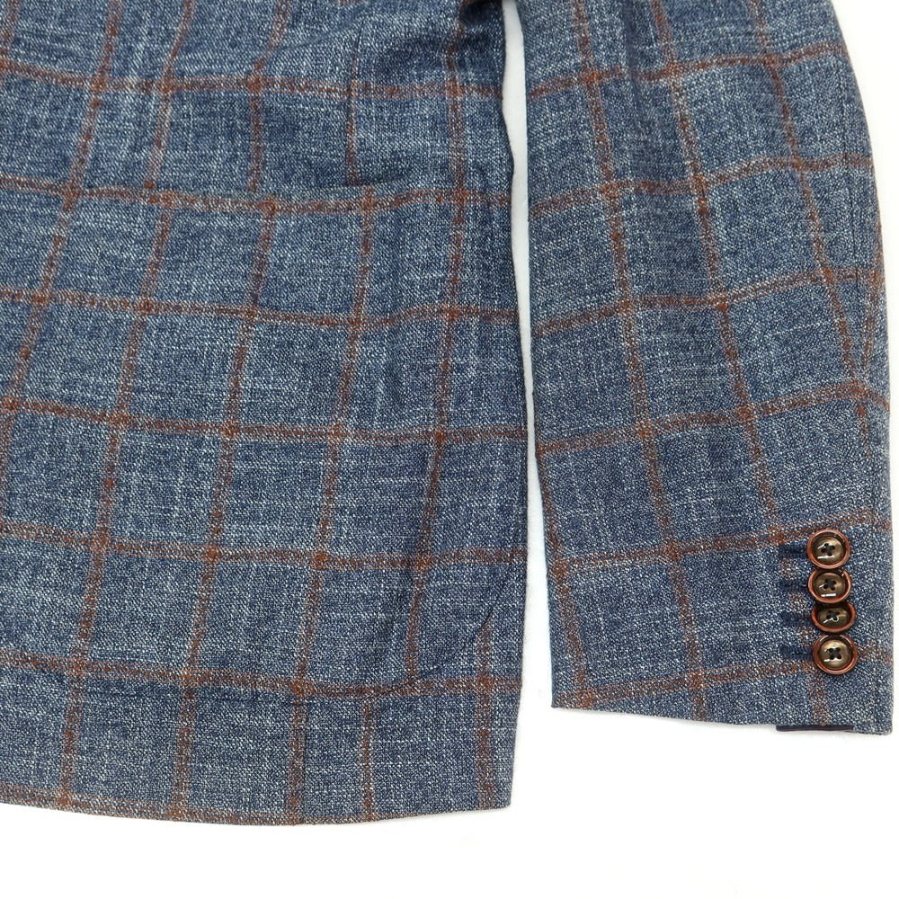 【中古】タリアトーレ TAGLIATORE レーヨン チェック テーラードジャケット ネイビー系xブラウン【 46 】【 状態ランクD 】【 メンズ 】