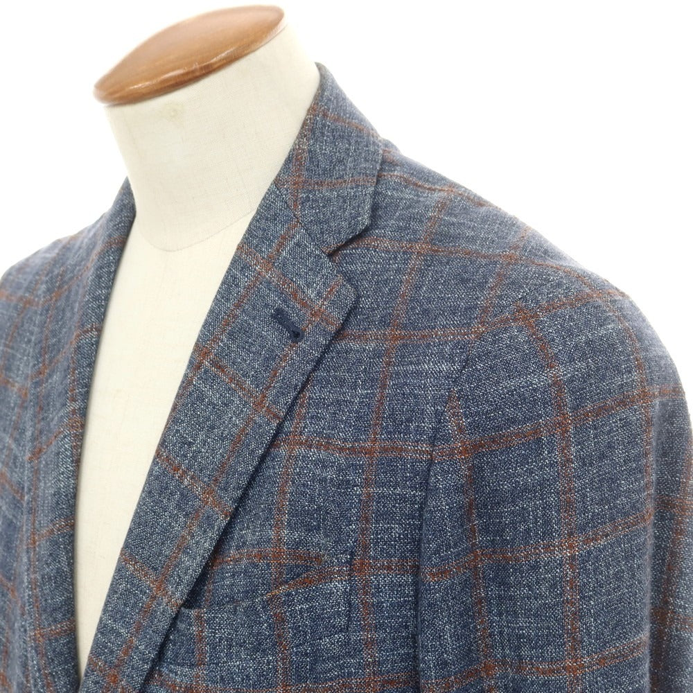 【中古】タリアトーレ TAGLIATORE レーヨン チェック テーラードジャケット ネイビー系xブラウン【 46 】【 状態ランクD 】【 メンズ 】
