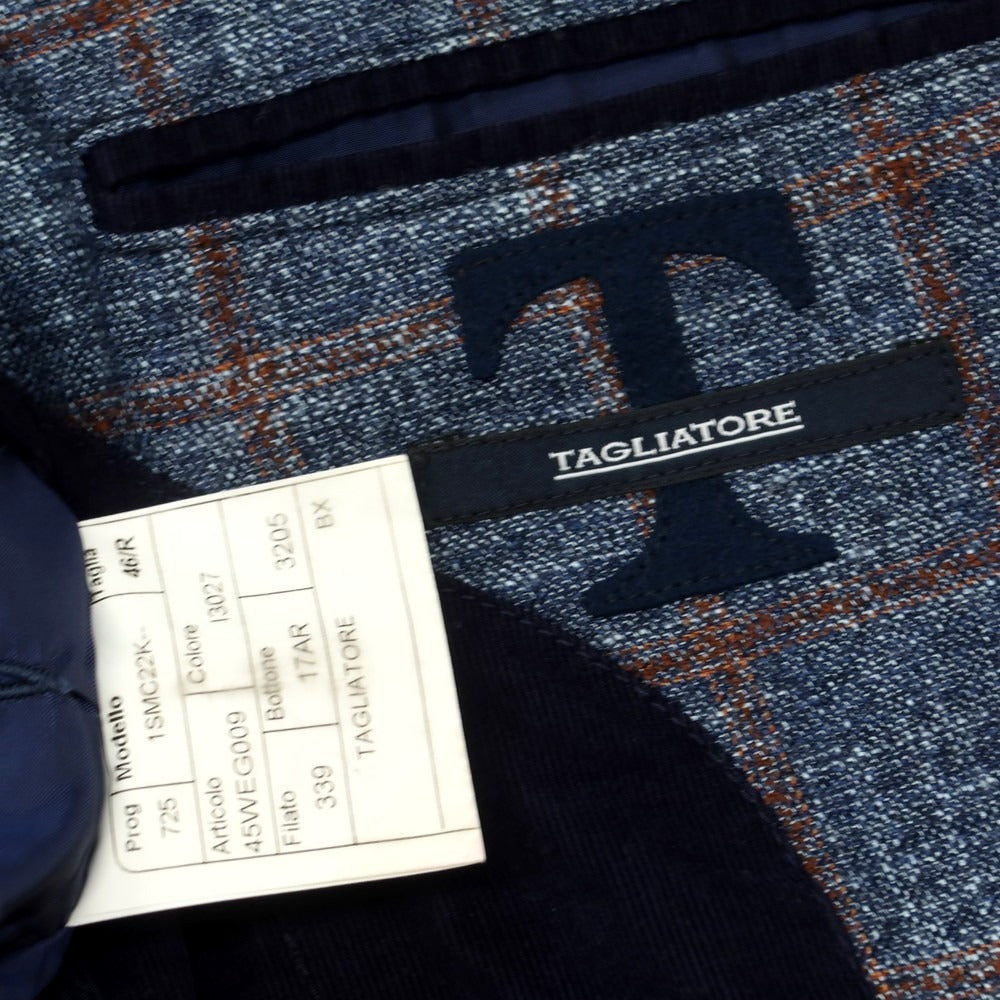 【中古】タリアトーレ TAGLIATORE レーヨン チェック テーラードジャケット ネイビー系xブラウン【 46 】【 状態ランクD 】【 メンズ 】