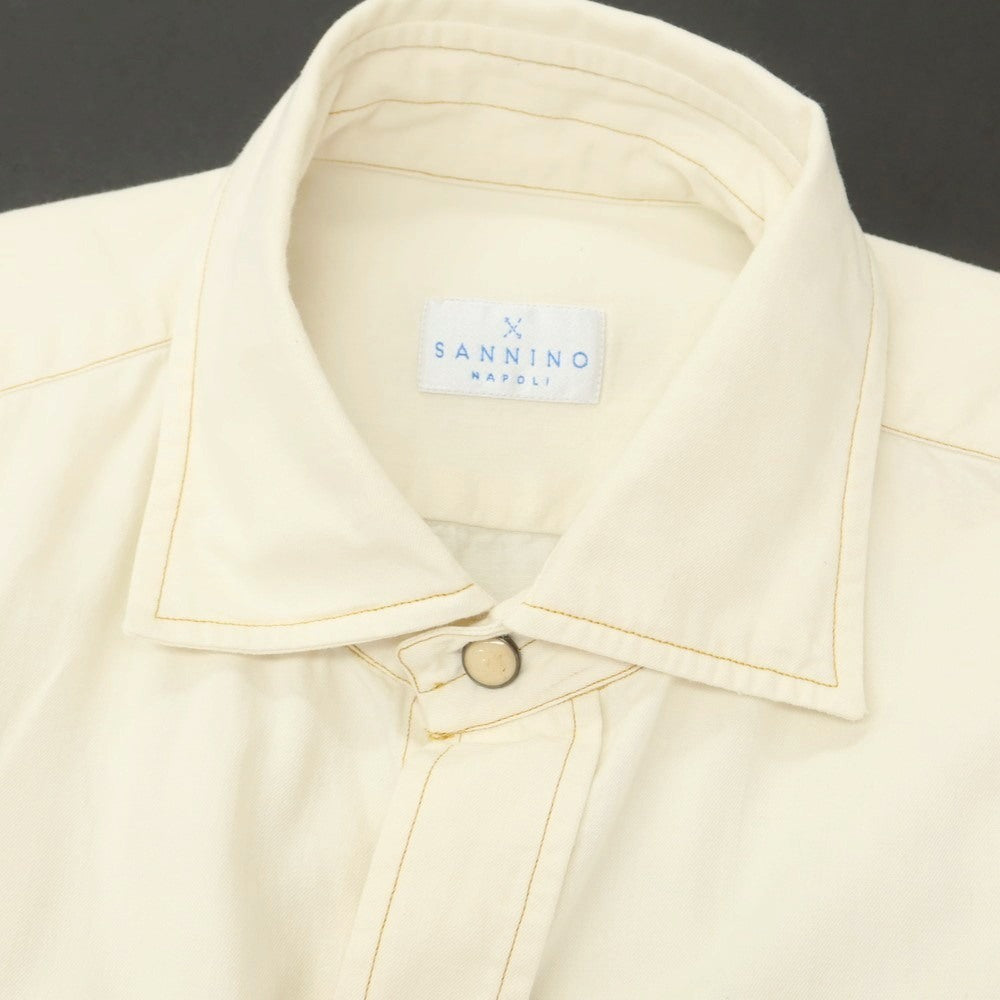 【新品】サンニーノ SANNINO コットン セミワイドカラー カジュアルシャツ アイボリー【 37 】【 状態ランクN 】【 メンズ 】