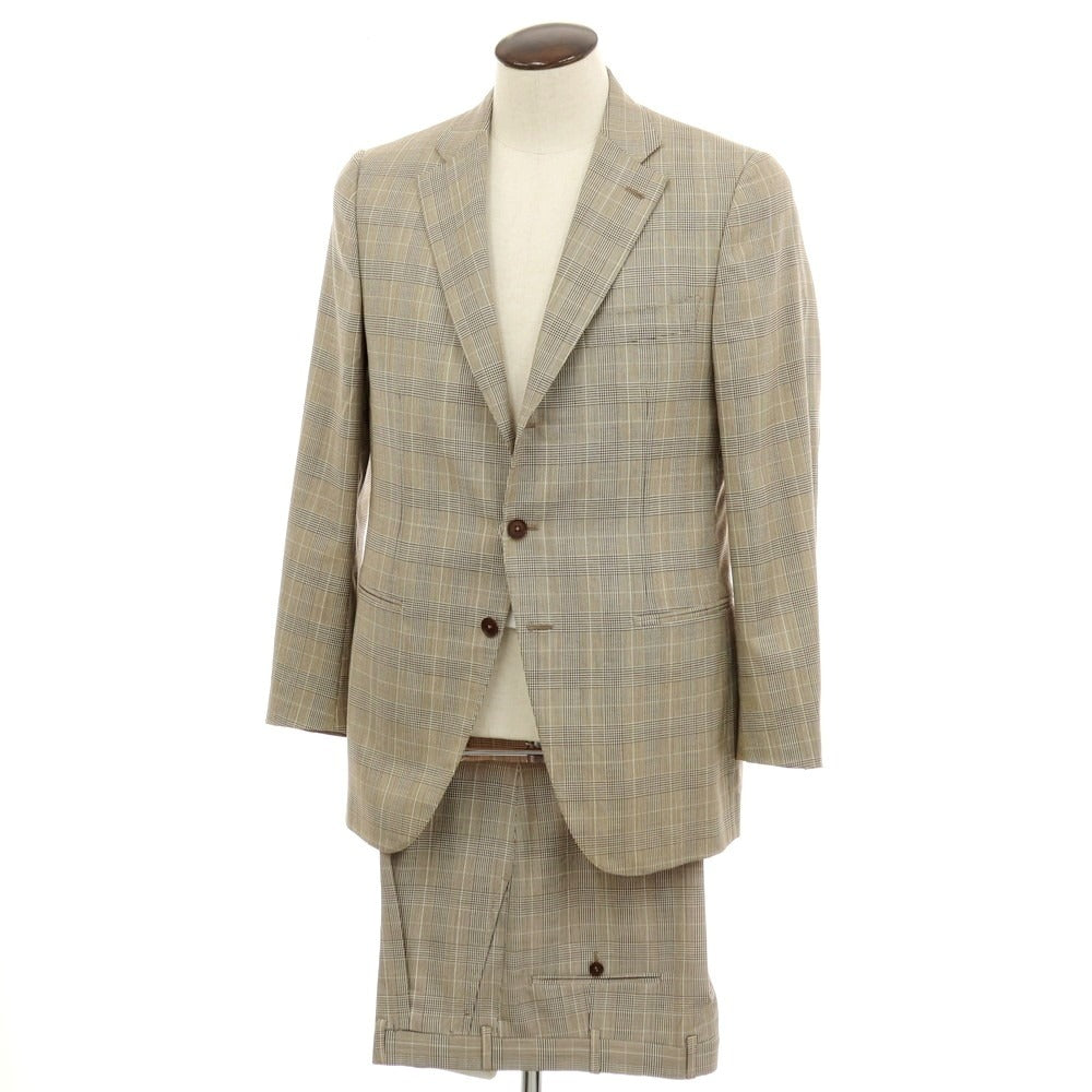 【中古】イザイア ISAIA ウール チェック 3つボタンスーツ ベージュxブラウン【サイズ50】【 状態ランクC 】【 メンズ 】