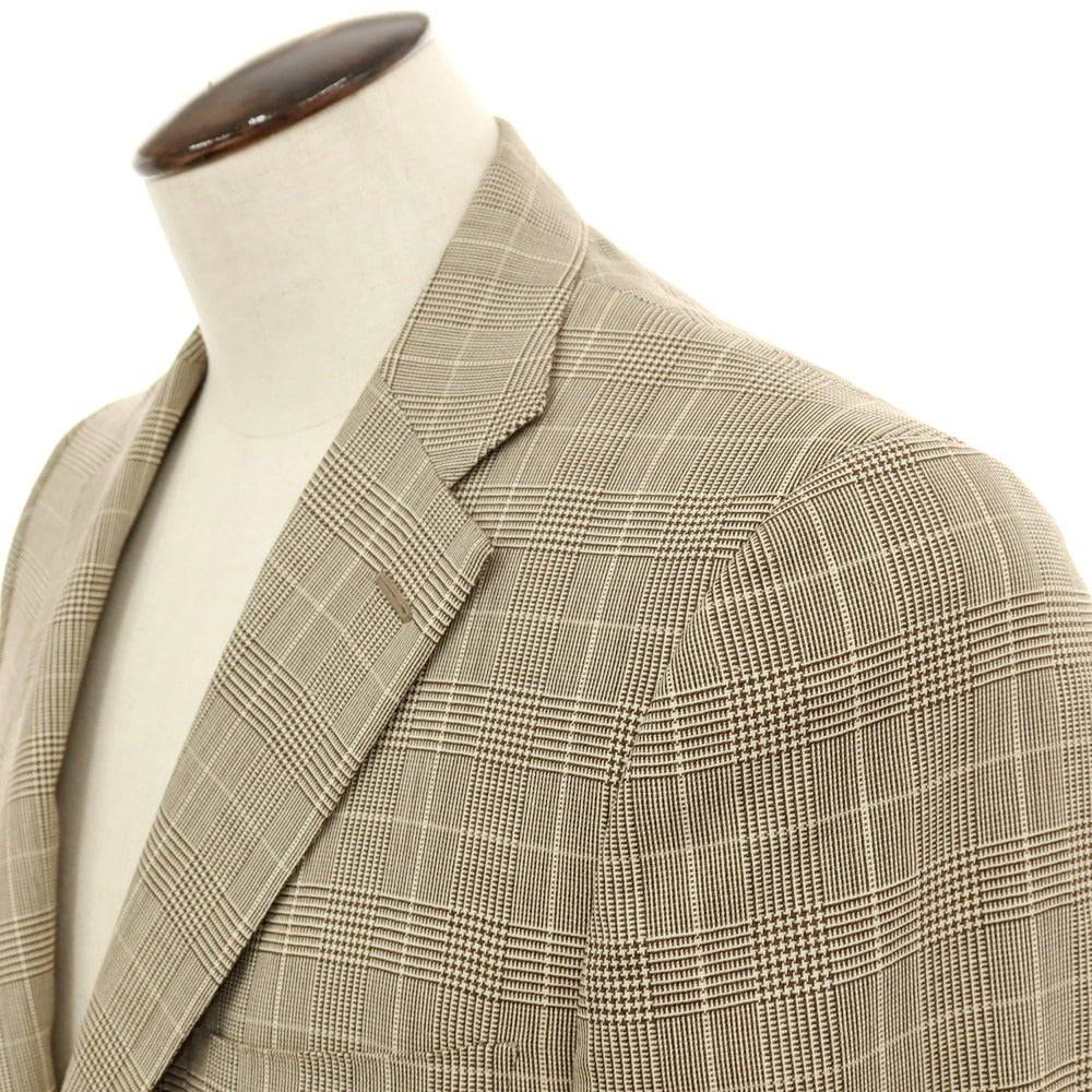 【中古】イザイア ISAIA ウール チェック 3つボタンスーツ ベージュxブラウン【サイズ50】【 状態ランクC 】【 メンズ 】