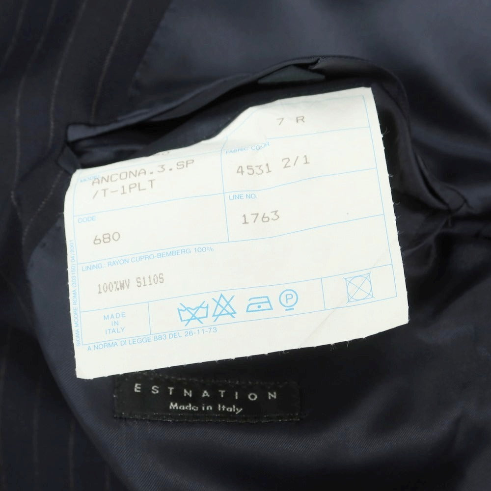 【中古】エストネーション ESTNATION ITALY製 ウール ストライプ 3つボタンスーツ ダークネイビーxグレー【 50 】【 状態ランクB 】【 メンズ 】