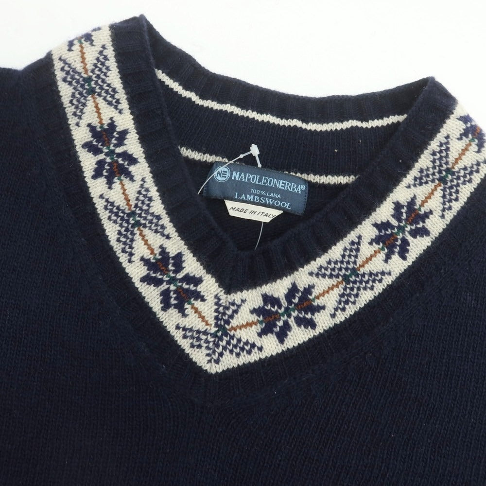 【中古】ナポレオンエルバ NAPOLEONERBA ウール Vネック プルオーバーニット ネイビー【 50 】【 状態ランクB 】【 メンズ 】