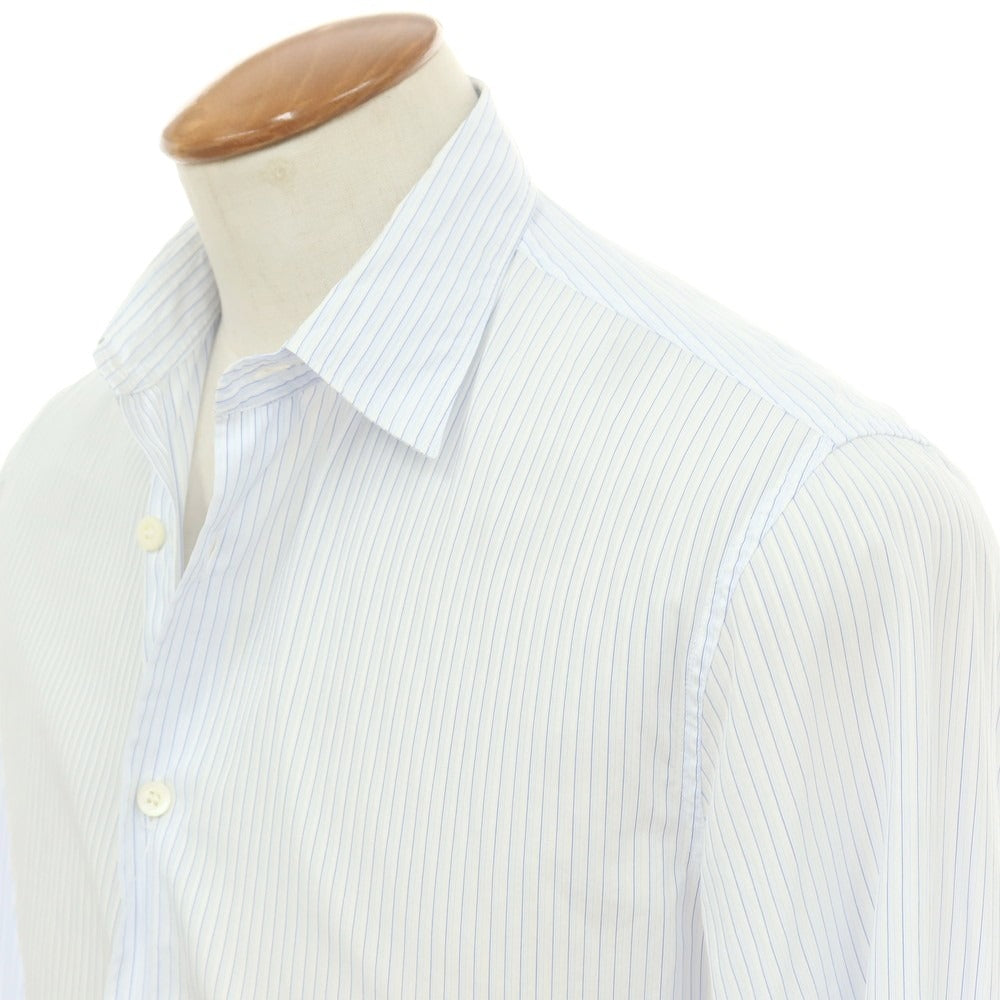 【中古】プラダ PRADA コットン ストライプ レギュラーカラー ドレスシャツ ホワイトxブルー【 39 】【 状態ランクC 】【 メンズ 】