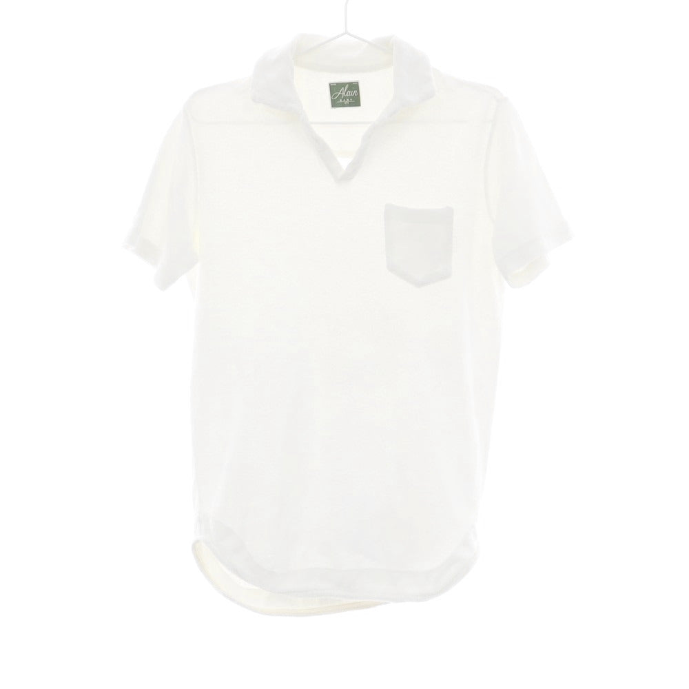 【中古】アラン ALAIN パイルコットン スキッパー 半袖ポロシャツ ホワイト【 S 】【 状態ランクC 】【 メンズ 】