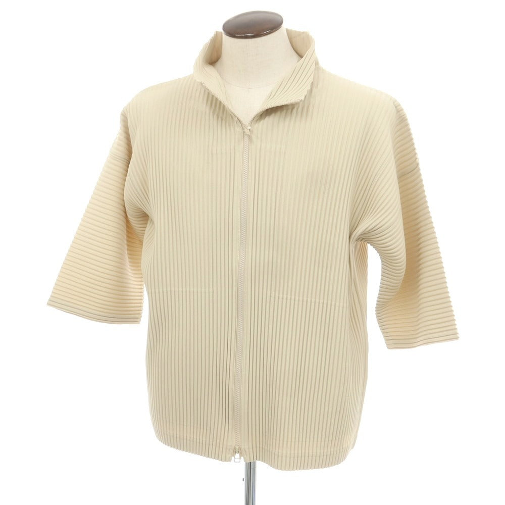 【中古】オム プリッセ イッセイミヤケ HOMME PLISSE ISSEY MIYAKE プリーツ加工 ジップアップ 半袖カーディガン ベージュ【 表記なし(L位) 】【 状態ランクB 】【 メンズ 】