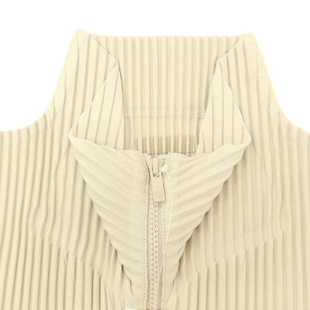 【中古】オム プリッセ イッセイミヤケ HOMME PLISSE ISSEY MIYAKE プリーツ加工 ジップアップ 半袖カーディガン ベージュ【 表記なし(L位) 】【 状態ランクB 】【 メンズ 】