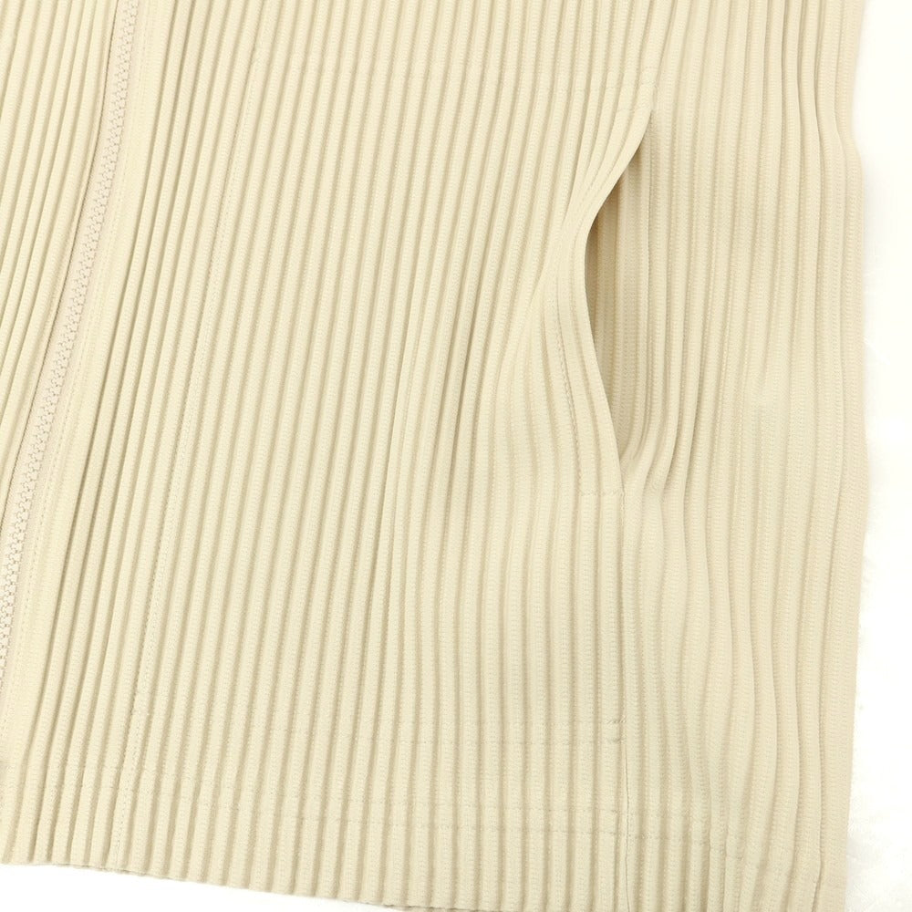 【中古】オム プリッセ イッセイミヤケ HOMME PLISSE ISSEY MIYAKE プリーツ加工 ジップアップ 半袖カーディガン ベージュ【 表記なし(L位) 】【 状態ランクB 】【 メンズ 】