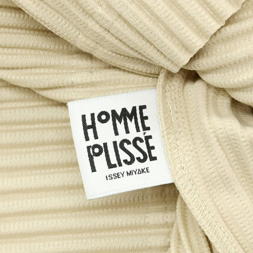【中古】オム プリッセ イッセイミヤケ HOMME PLISSE ISSEY MIYAKE プリーツ加工 ジップアップ 半袖カーディガン ベージュ【 表記なし(L位) 】【 状態ランクB 】【 メンズ 】