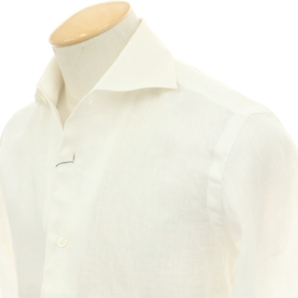 【中古】ボリエッロ BORRIELLO リネン ワイド ワンピースカラー カジュアルシャツ ホワイト【 37 】【 状態ランクD 】【 メンズ 】