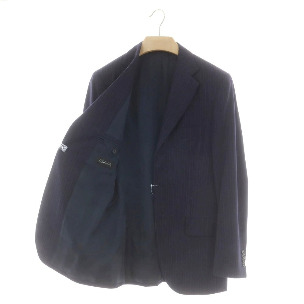 【中古】イザイア ISAIA SIMONE ウール ストライプ 3つボタンスーツ ネイビー【 42 】【 状態ランクC 】【 メンズ 】
