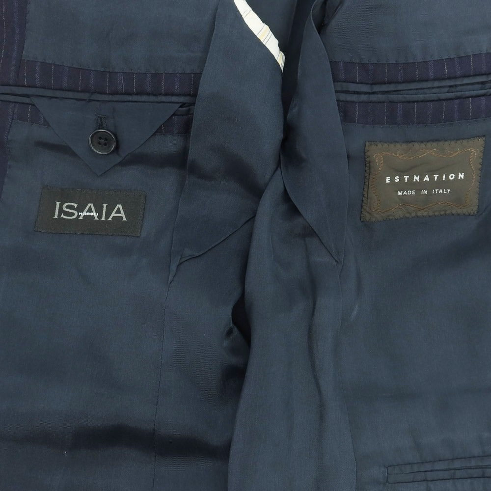 【中古】イザイア ISAIA SIMONE ウール ストライプ 3つボタンスーツ ネイビー【 42 】【 状態ランクC 】【 メンズ 】