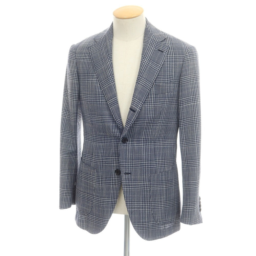 【中古】ブリッラ ペル イル グスト Brilla per il gusto ウールシルク グレンチェック 3B テーラードジャケット ネイビーxホワイト【 44 】【 状態ランクB 】【 メンズ 】