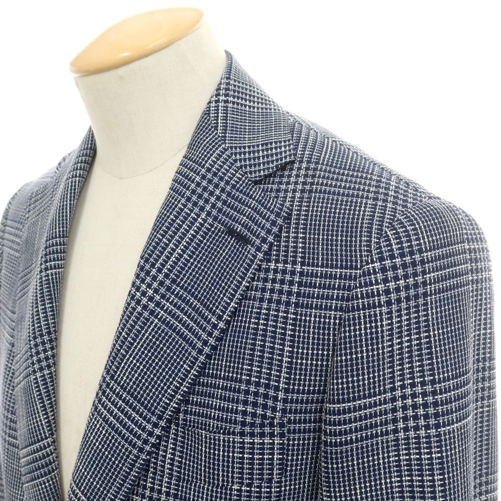 【中古】ブリッラ ペル イル グスト Brilla per il gusto ウールシルク グレンチェック 3B テーラードジャケット ネイビーxホワイト【 44 】【 状態ランクB 】【 メンズ 】