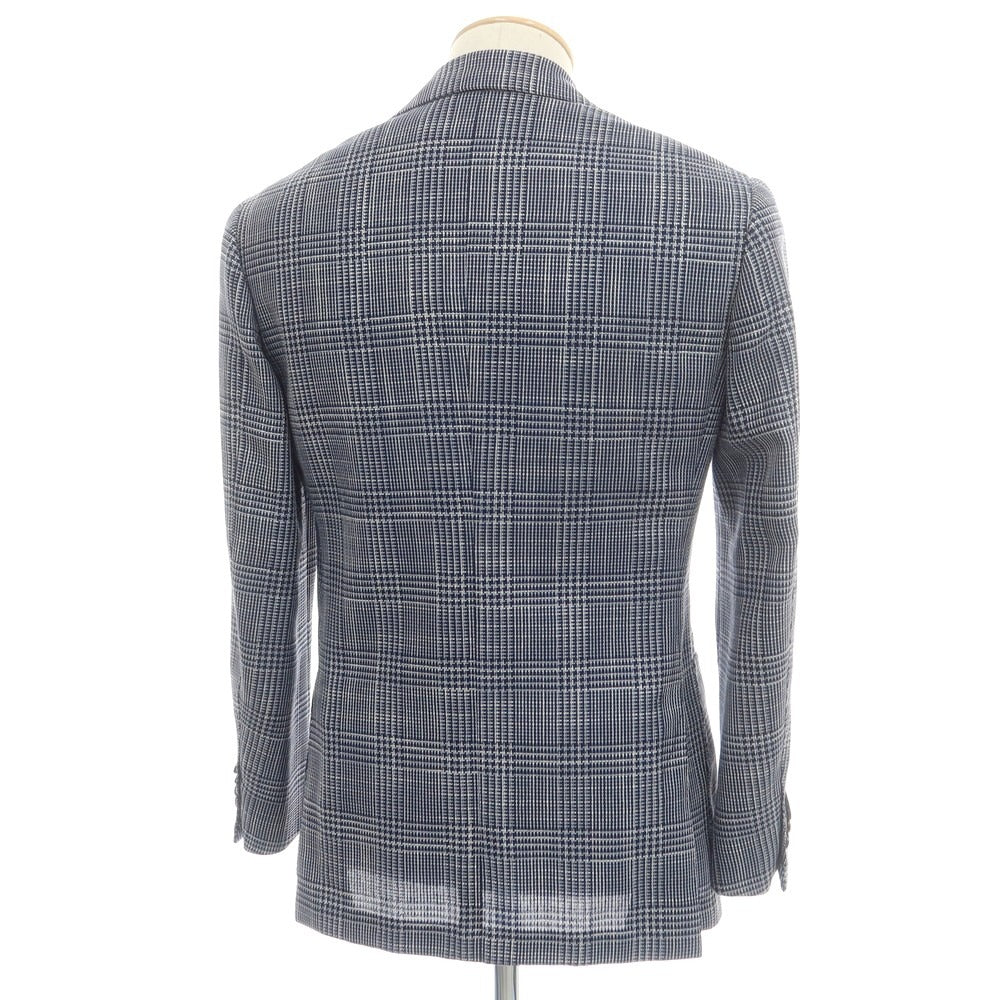 【中古】ブリッラ ペル イル グスト Brilla per il gusto ウールシルク グレンチェック 3B テーラードジャケット ネイビーxホワイト【 44 】【 状態ランクB 】【 メンズ 】