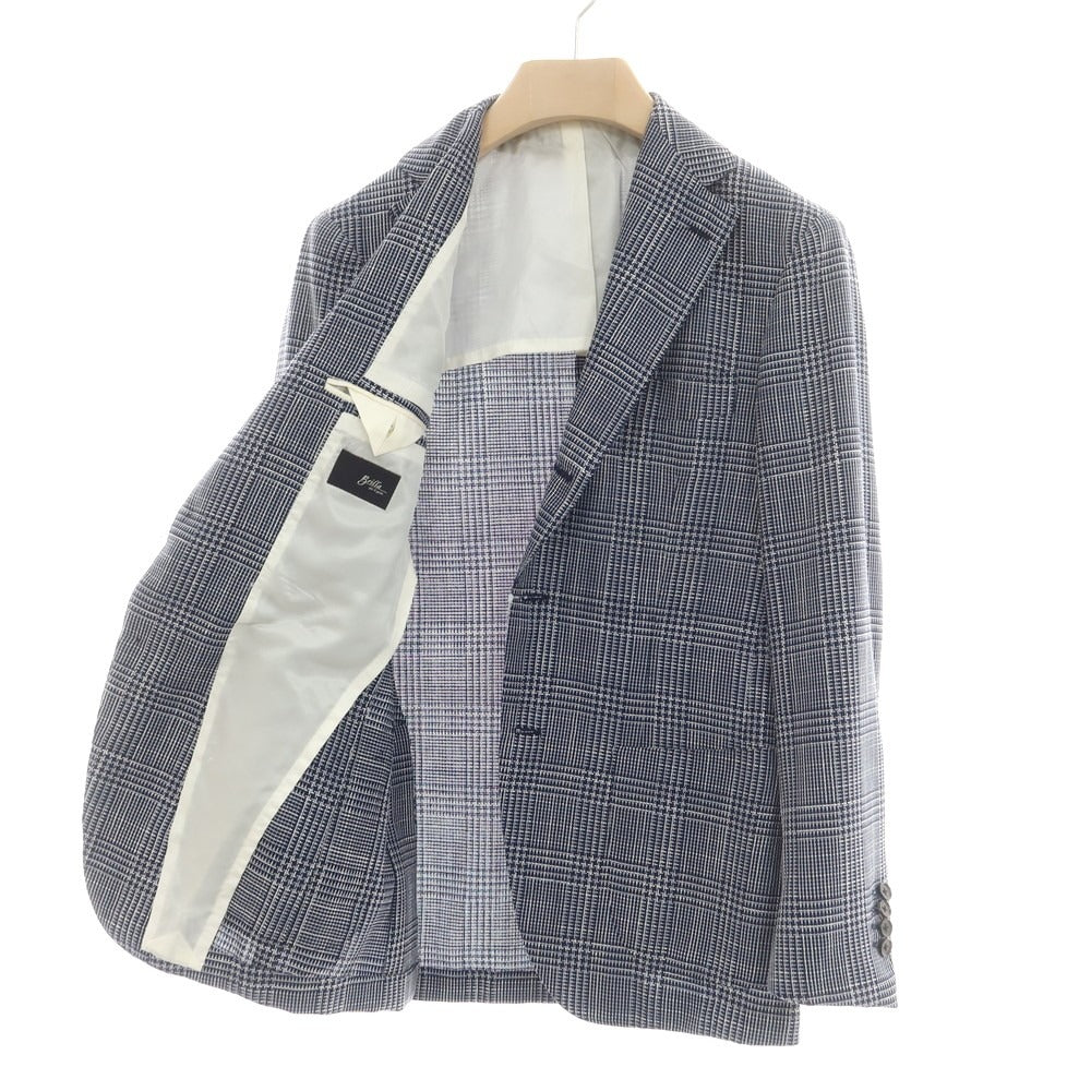 【中古】ブリッラ ペル イル グスト Brilla per il gusto ウールシルク グレンチェック 3B テーラードジャケット ネイビーxホワイト【 44 】【 状態ランクB 】【 メンズ 】