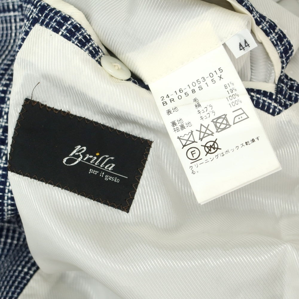 【中古】ブリッラ ペル イル グスト Brilla per il gusto ウールシルク グレンチェック 3B テーラードジャケット ネイビーxホワイト【 44 】【 状態ランクB 】【 メンズ 】