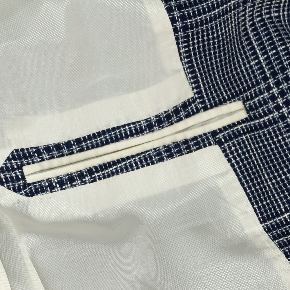 【中古】ブリッラ ペル イル グスト Brilla per il gusto ウールシルク グレンチェック 3B テーラードジャケット ネイビーxホワイト【 44 】【 状態ランクB 】【 メンズ 】