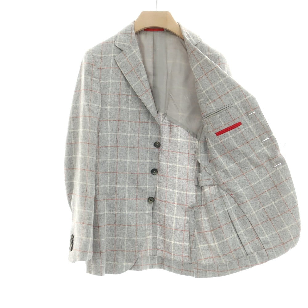 【中古】イザイア ISAIA SAILOR シルク チェック 3B テーラードジャケット ライトグレーxオレンジ【 42 】【 状態ランクD 】【 メンズ 】